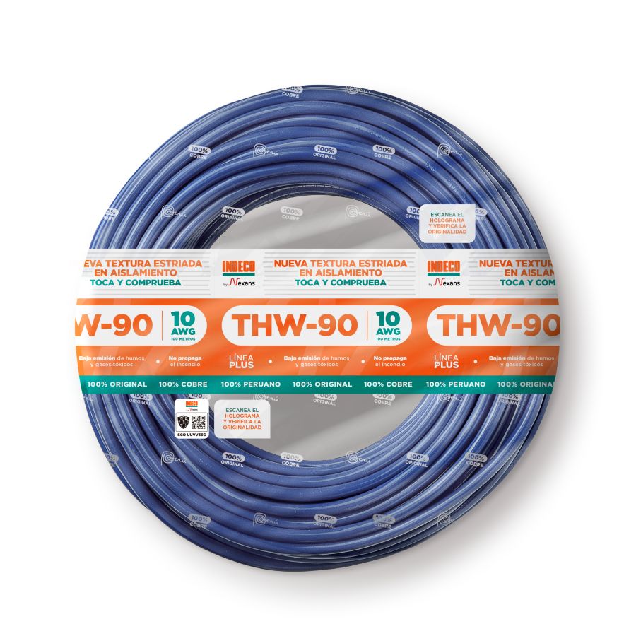 CONDUCTOR ELECTRICO ESTRIADO 750V PVC 10AWG AZUL THW-90 + PLUS