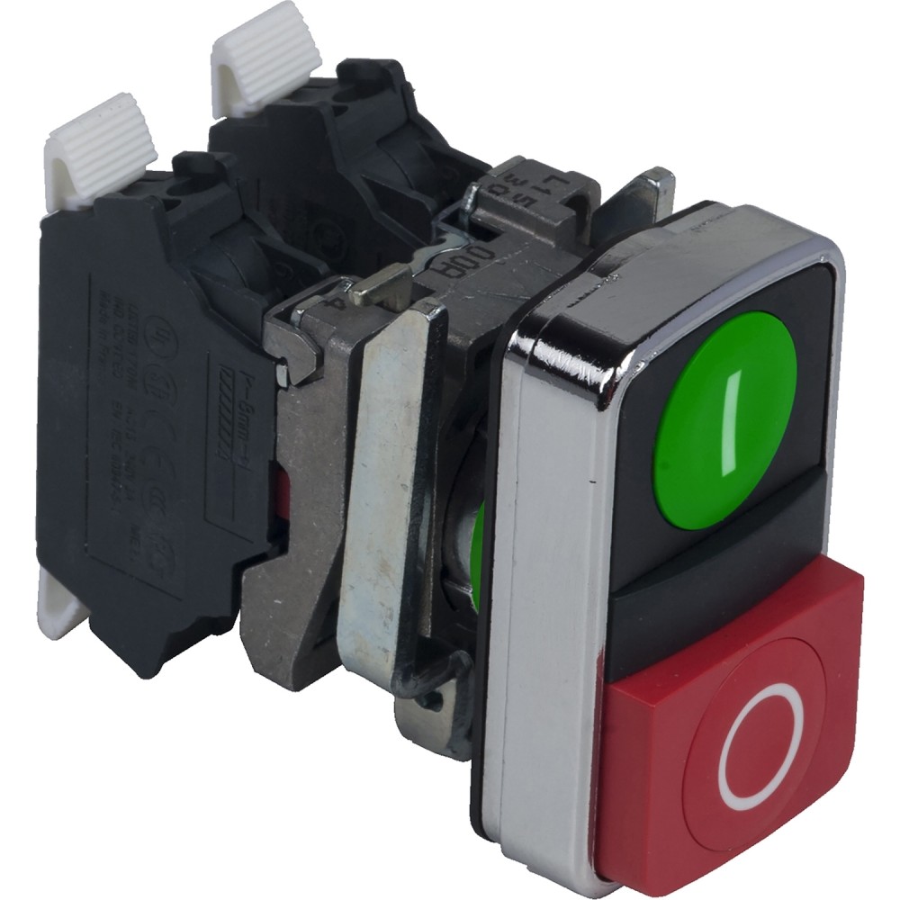 PULSADOR LUMIN. DOBLE METAL VERDE/ROJO 22MM 1NA+1NC HARMONY XB4BL73415