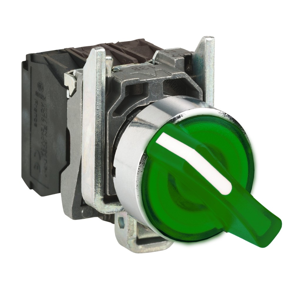 SELECTOR LUMIN. MANETA CORTA 2 POSIC METAL VERDE 22MM 1NA+1NC HARMONY XB4BK123G5