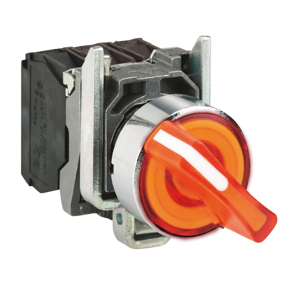 SELECTOR LUMIN. MANETA CORTA 2 POSIC METAL NARANJA 22MM 1NA+1NC HARMONY XB4BK125M5
