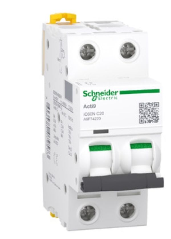 INTERRUPTOR AUT TERMOMAG P/RIEL 2P 20A 230/440VAC 20/6KA IC60N A9F74220
