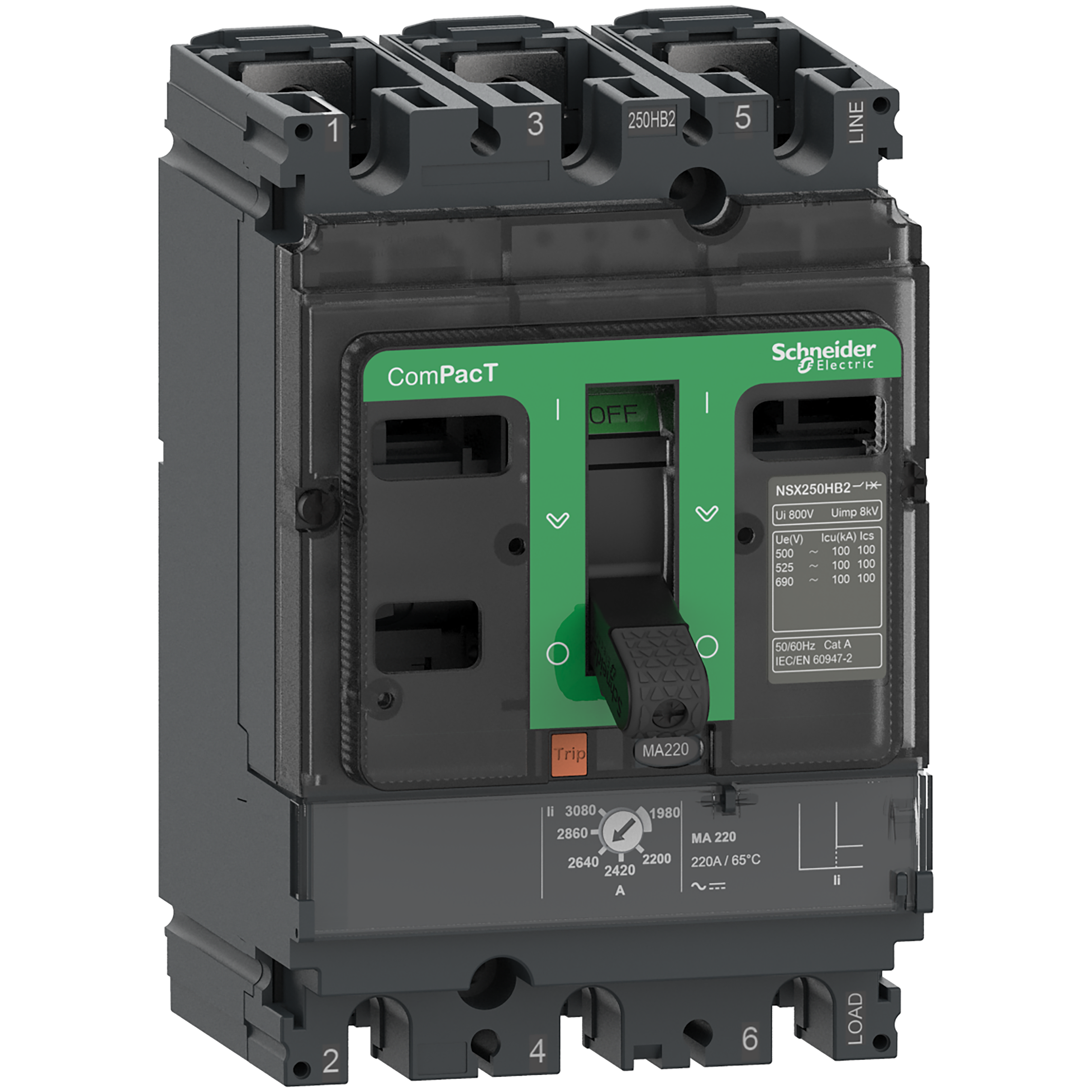 INTERRUPTOR TERMOMAGNETICO 100 A. MA NSX100F 36 KA 415 V. C10F3MA100 (REEMPLAZA LV429740)