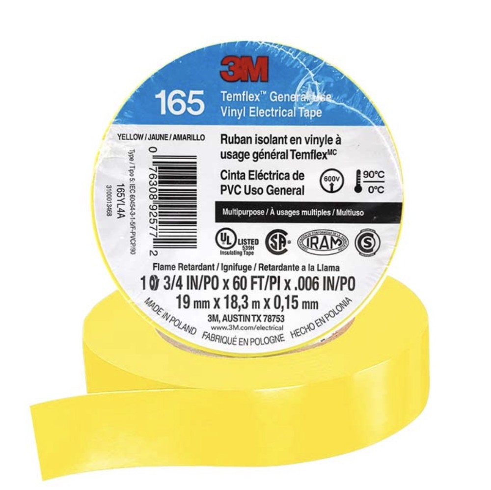 CINTA AISL. TEMFLEX 165 VINILO 3/4"X 18MTS AMARILLO