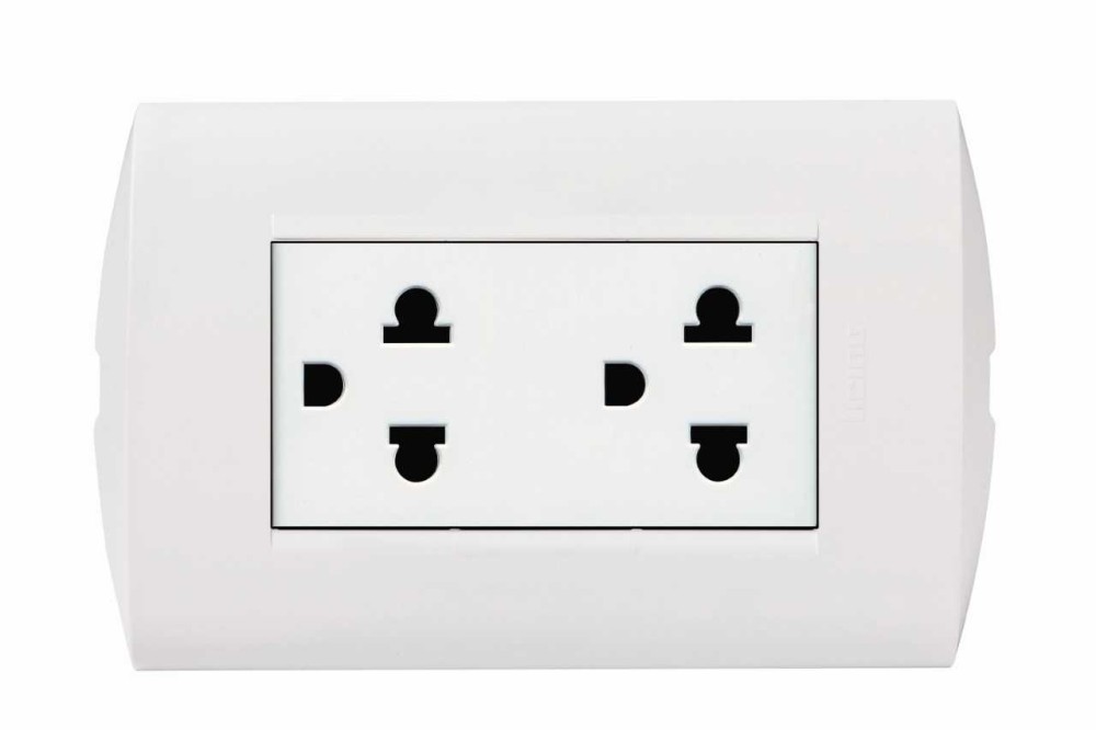 TOMACORRIENTE DOBLE UNIVERSAL BLANCO 2P+T 16A 250V PLACA BLANCA MODUS STYLE AE2212EBT