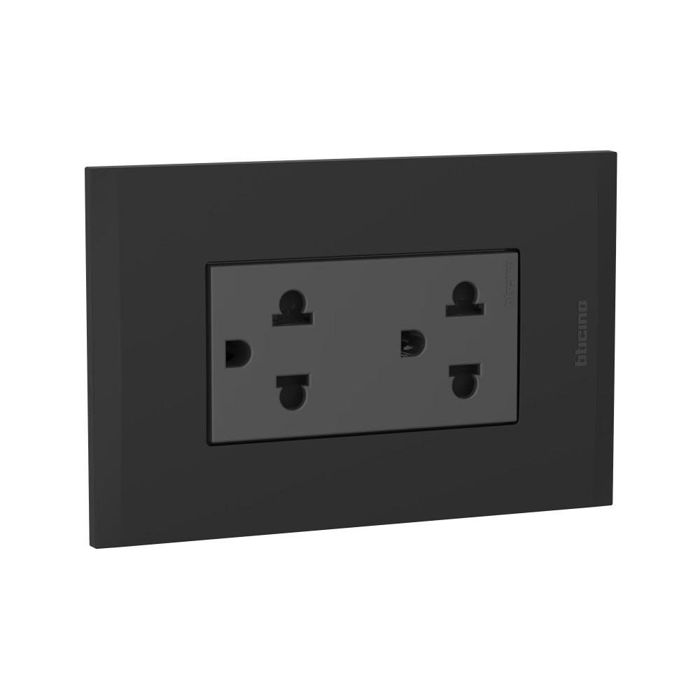 TOMACORRIENTE DUPLEX UNIVERSAL NEGRO 2P+T 16A 250V C/PLACA NEGRO MODUS4 AH2212TREANG