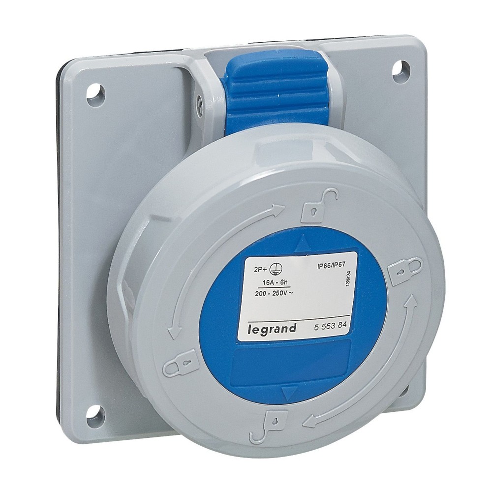 TOMA INDUSTRIAL EMPOTRADO 2P+T 16A 250VAC AZUL 6H IP67 555384