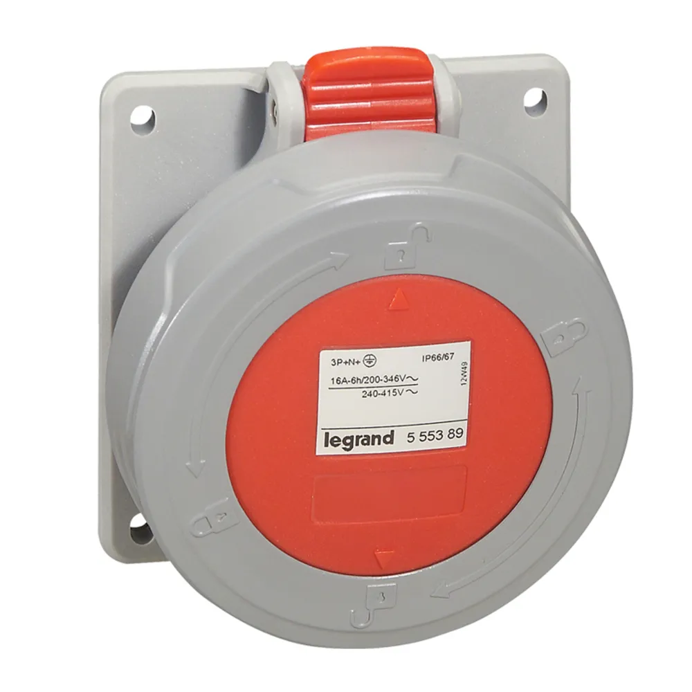 TOMA INDUSTRIAL EMPOTRABLE 3P+T+N 32A  415VAC IP67 ROJO 6H P17 Tempra Pro 555489