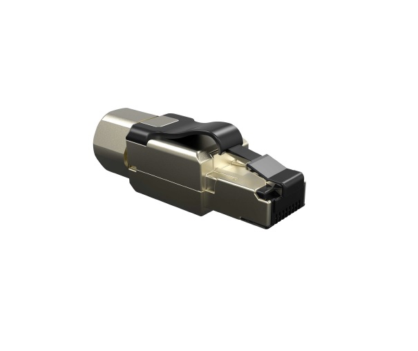 CONECTOR PLUG RJ45 BLINDADO CAT6A NEGRO INDUSTRIAL T568A/B