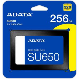 Unidad de estado sólido Adata Ultimate SU650 - 2.5" Interno - 256GB - SATA (SATA/600) - Negro - Computadora de escritorio Dispositivo compatible - 140TB TBW - 520MB/s Tasa de transferencia de lectura máxima