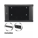 Gabinete de Pared PRECISION 19 in 6UR (455mm) - Cristal Templado. Incluye: 2 Ventiladores y Panel Cepillo