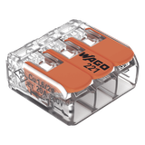 Borne de Conexión con Palancas / 3 Conductores / Carcasa Transparente / Tecnología CAGE CLAMP® / 4 mm² (12 AWG) / 450V 32A / T85