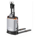 Robot montacargas automatizado con horquillas telescópicas y navegación láser para transferencia de pallets y contenedores