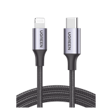 Cable USB-C a Lightning | 1 Metro (3.28 Pies) | Certificado MFi | Carga Rápida 60W | 480 Mbps | Conector C94 | Adecuado para iPhone, iPad y iPod | Protección Integrada | Caja de Aluminio | Nylon Trenzado | Color Negro