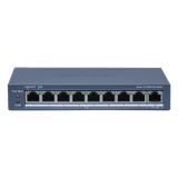 Switch PoE+ / Monitoreable / 8 Puertos 10/100 Mbps PoE+ / 1 Puerto 1000 Mbps Uplink / Configuración Nube Hik-Partner Pro / Modo Extendido hasta 300 metros / 60 W