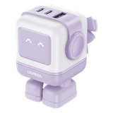 Cargador RobotGaN de 65W Serie UNO | 3 Puertos de Carga Rápida | 2 USB-C | 1 USB-A | PD 3.0 | QC 4.0 | Carga Inteligente | Tecnología GaN II | Zapato Magnético Extraíble | Carcasa Ignífuga | Pantalla LED