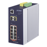 Switch Industrial Administrable Capa 2, 8 puertos PoE Gigabit 802.3af/at, 2 Puertos SFP de 1 / 2.5 Gigabit, Entrada de Voltaje Secundaria para Fuente Redundante