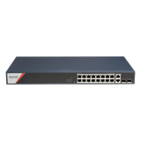 Switch Gigabit PoE+ / Administrable / 16 Puertos 1000 Mbps PoE+ (4 Puertos PoE++ 90 W) / 2 Puertos 1000 Mbps de Uplink / 2 Puertos SFP / Configuración Nube Hik-PartnerPro / Modo Extendido hasta 300 Metros / 230 W