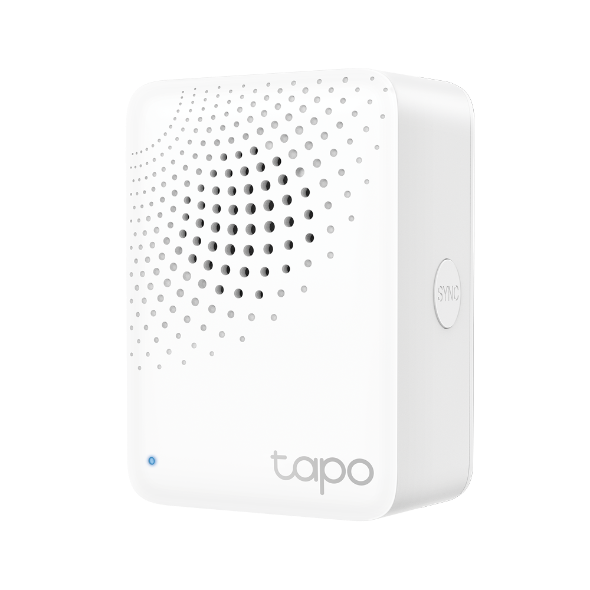 Tapo H100 hub smart home wifi con timbre integrado, conexion 2.4 GHz y 868 MHz, alarma ajustable 90 dB, hasta 64 dispositivos compatibles, facil instalacion, control y gestion desde app.