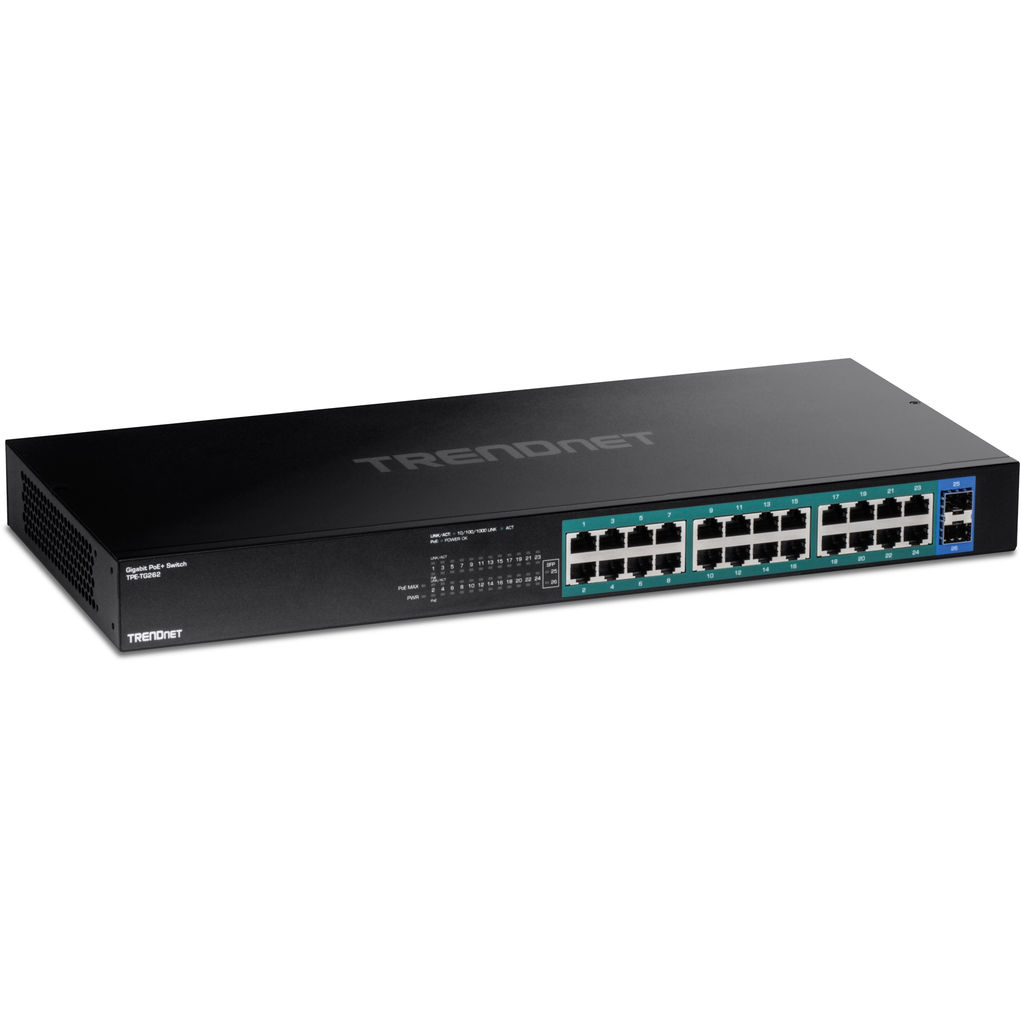 Switch de red TRENDnet de 24 puertos PoE+ Gigabit y 2 SFP