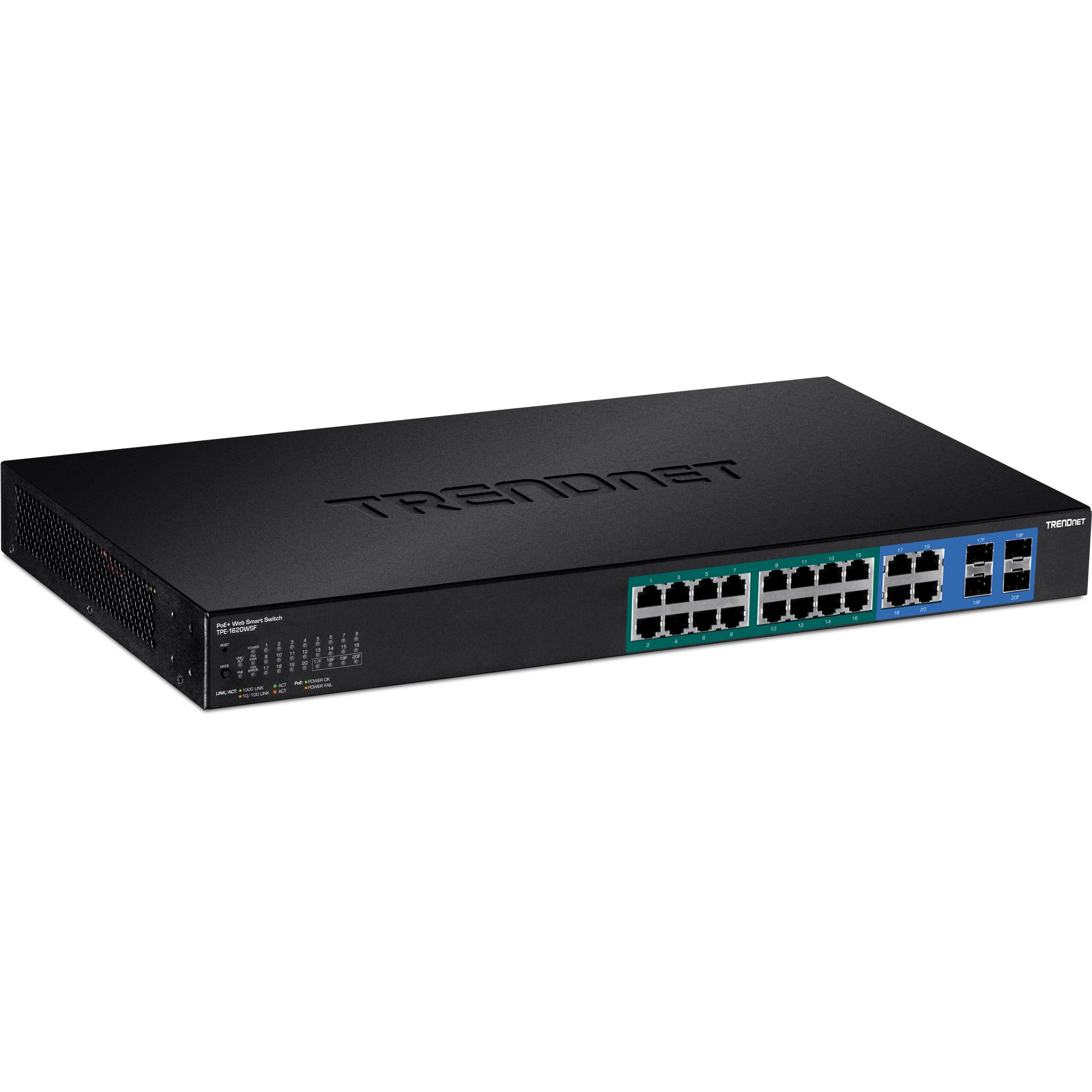 Switch Administrable TRENDnet de 16 puertos PoE+ 4 gigabit compartidos RJ45 /SFP