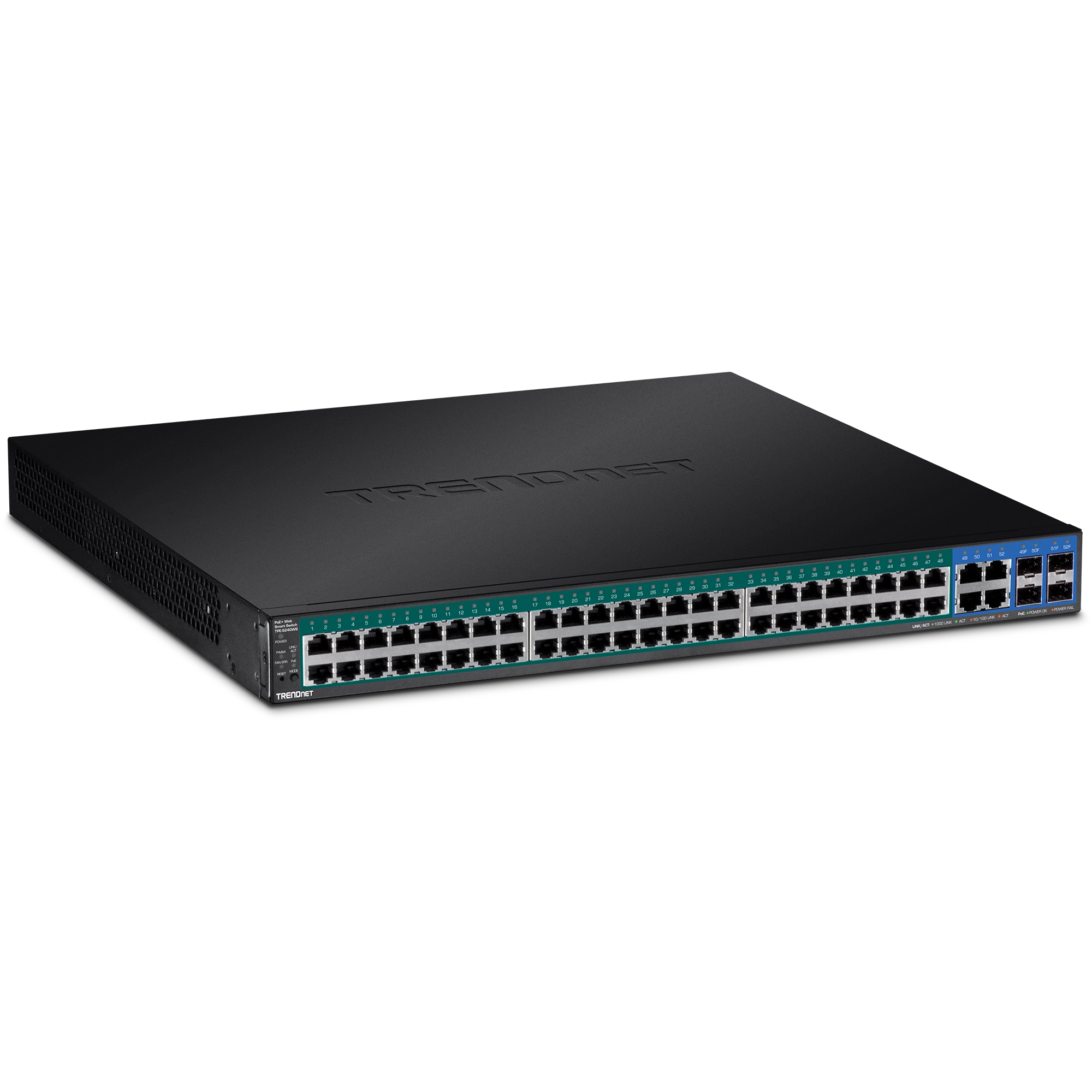Switch Administrable TRENDnet de 48 puertos PoE+ 370W 4 gigabit y 4 SFP