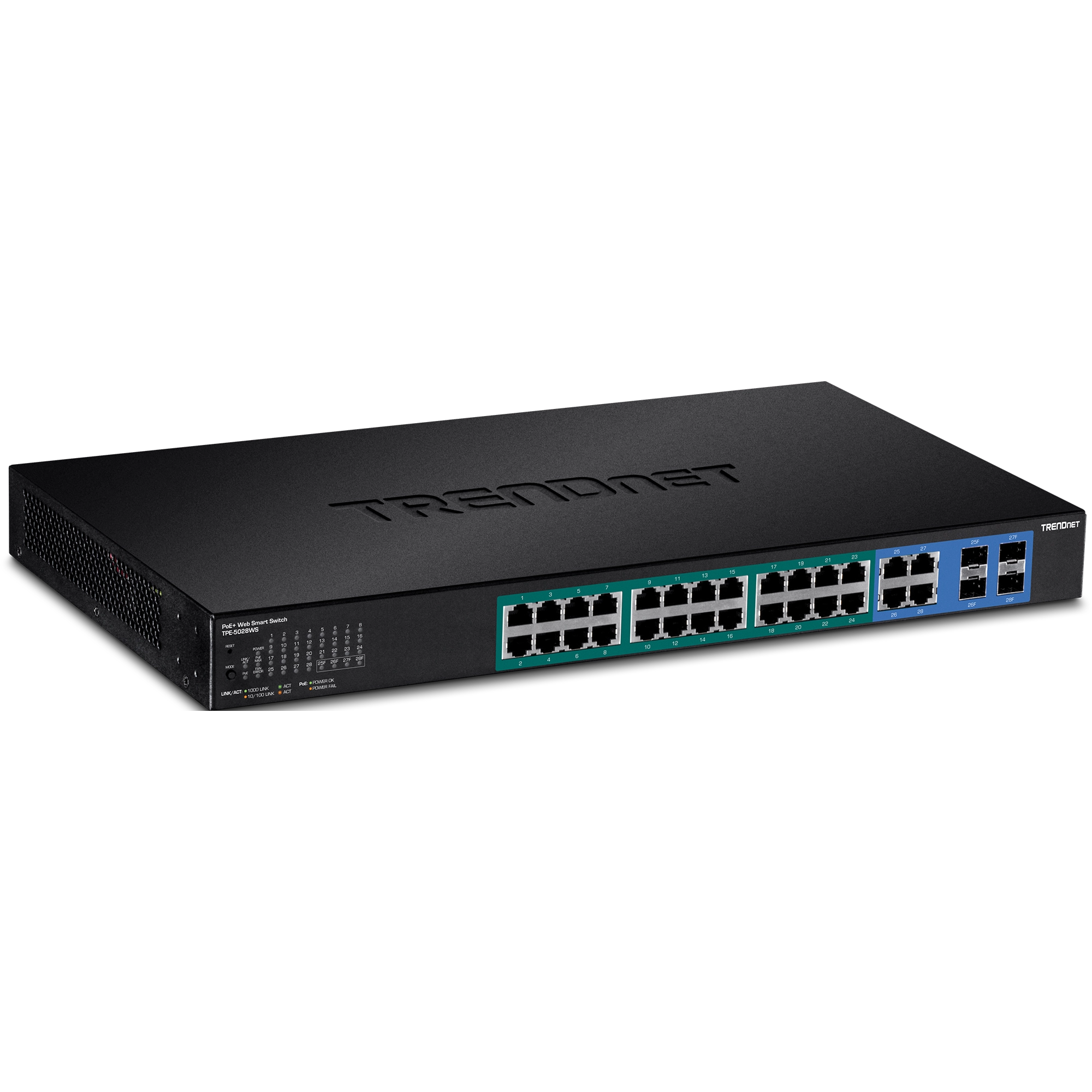Switch Administrable TRENDnet de 24 puertos PoE+ 4 gigabit y 4 SFP