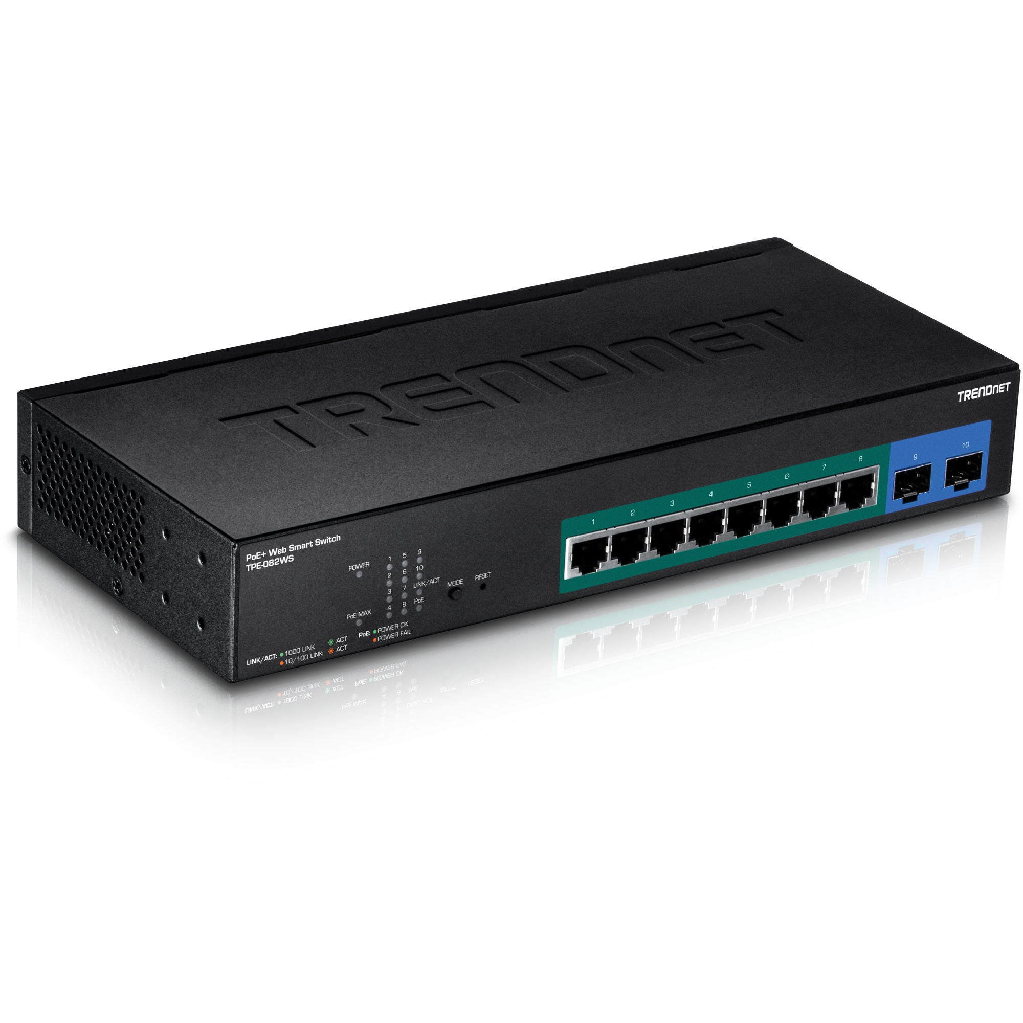 Switch Administrable TRENDnet de 8 puertos PoE+ gigabit y 2 SFP