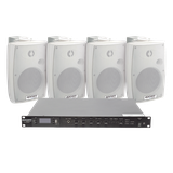 KIT de Amplificador de Audio 120W para Rack | 4 Altavoces de Pared color Blanco 2.5W - 20W | Sistema 70/100V
