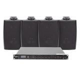 KIT de Amplificador de Audio 120W para Rack | 4 Altavoces de Pared color Negro 2.5W - 20W | Sistema 70/100V