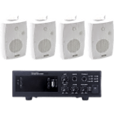 KIT de Amplificador de 120W para Escritorio | 4 Altavoces de Pared color Blanco 2.5W - 20W | Sistema 70/100V