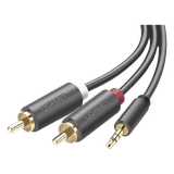Cable Adaptador de 3.5mm Macho a 2 RCA Macho / 5 Metros (16.40 Pies) / Color Gris / Blindaje Múltiple / ABS / Alta Calidad