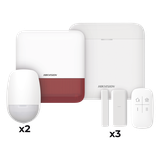 (AX PRO) KIT de Alarma AX PRO / Incluye: 1 Hub con batería de respaldo / 2 Sensores PIR / 3 Contactos Magnéticos mini / 1 Control Remoto / 1 Sirena Inalambrica Exterior color rojo / WiFi / Compatible con Hik-Connect P2P