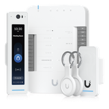 UniFi Access Kit de Inicio Gen2 Profesional para 1 puerta, (1) Lector NFC con pantalla táctil, audio 2 vías y cámara / (1) Lector NFC y de movimiento UA-G2 / Hub para conexiones para controlar una puerta con salida POE y energizar acc