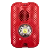 Sirena con Lámpara LED Estroboscópica / 2 Hilos / Montaje en Pared / 16 a 24 Vcd / Configuración Estroboscópica Seleccionable / Texto en Inglés / Color Rojo / Uso exterior